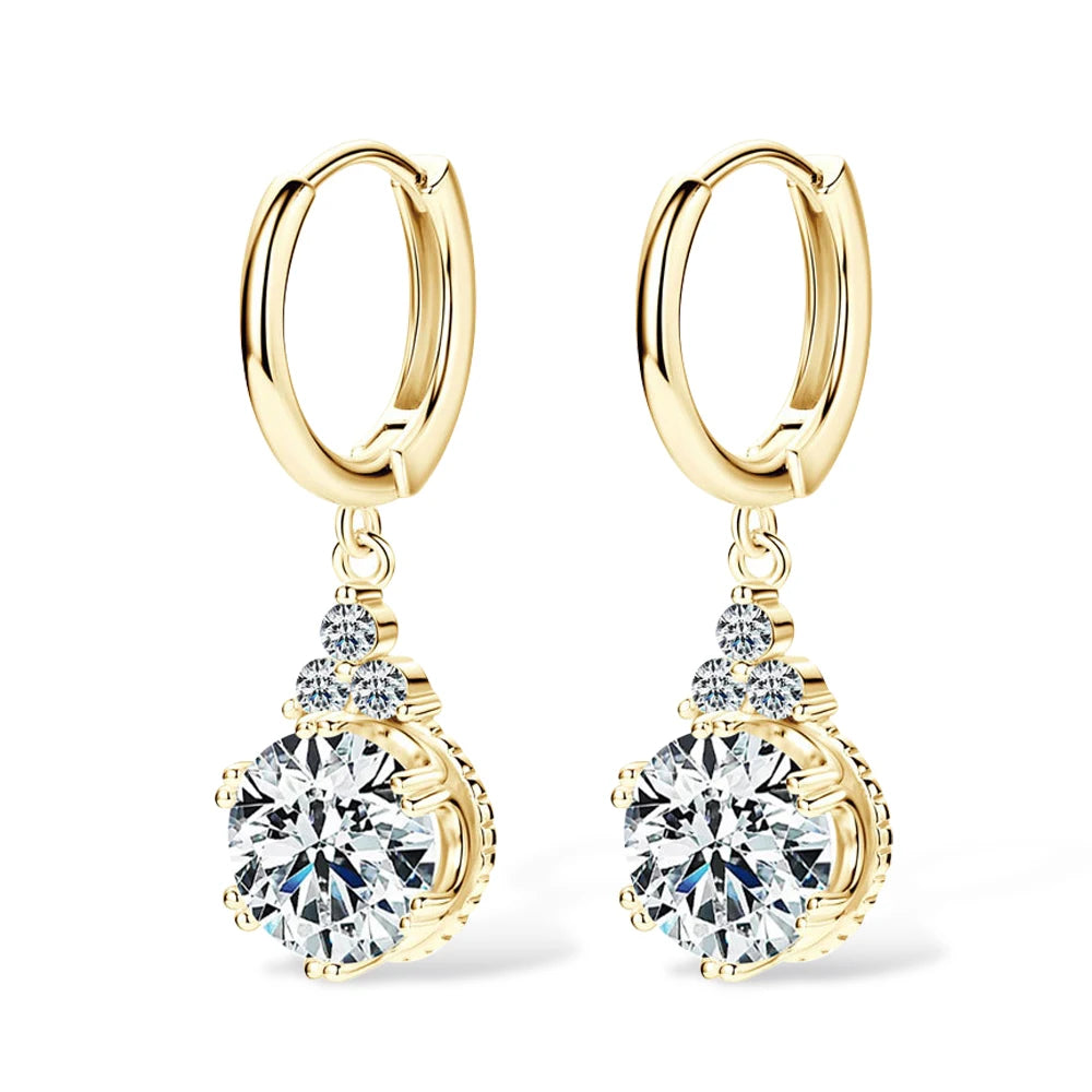 Moissanite Drop Earrings For Women Sparkling Lab Diamond 1CT 2CT 18K Gold Plated 925 Sterling Silver Dangle Earring