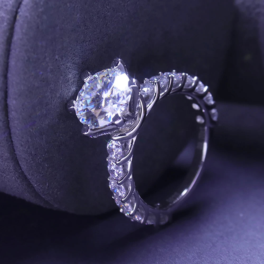 Moissanite Rings for Women 100% S925 Sterling Silver Plated 18K 3ct Classic Six Claw D Color