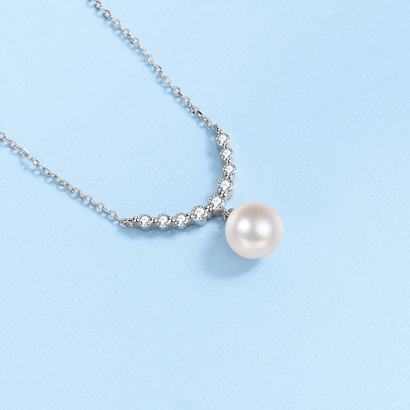 Valentine's Day Girlfriend 18K White Gold Wedding 0.36CT Moissanite Diamond 8mm Pearl Pendant PT950 Platinum Necklaces for Women