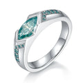 925 Sterling Silver Marquise Cut 1 Carat Green All Moissanite Ring Engagement Man Women