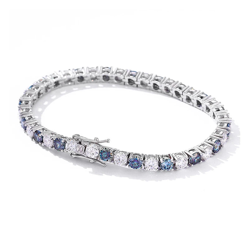 Rainbow Colorful Moissanite Tennis Bracelet s925 Sterling Silver with White Gold Plated Chain Bracelets for Women Man