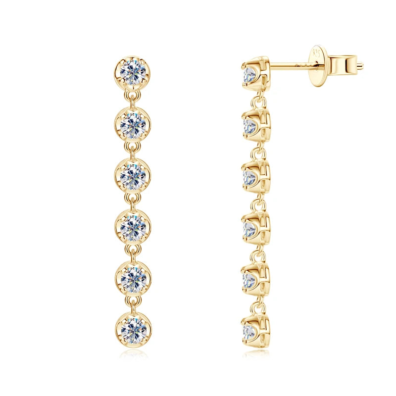 925 Sterling Silver Long Tassel Earring 3MM Moissanite