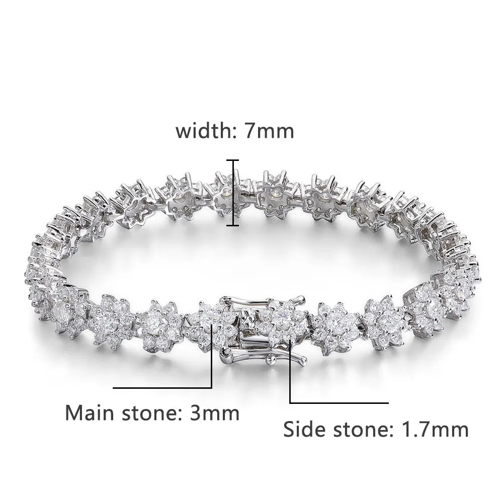 Flower Moissanite Tennis Bracelet Wedding Jewelry 925 Sterling Silver Plated 18k White Gold GRA Bracelets for Women Man