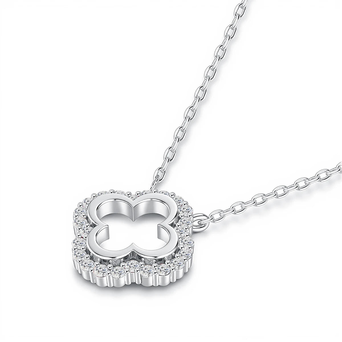 1.5mm D Color Moissanite Four Leaf Clover Pendant 925 Sterling Silver Necklace