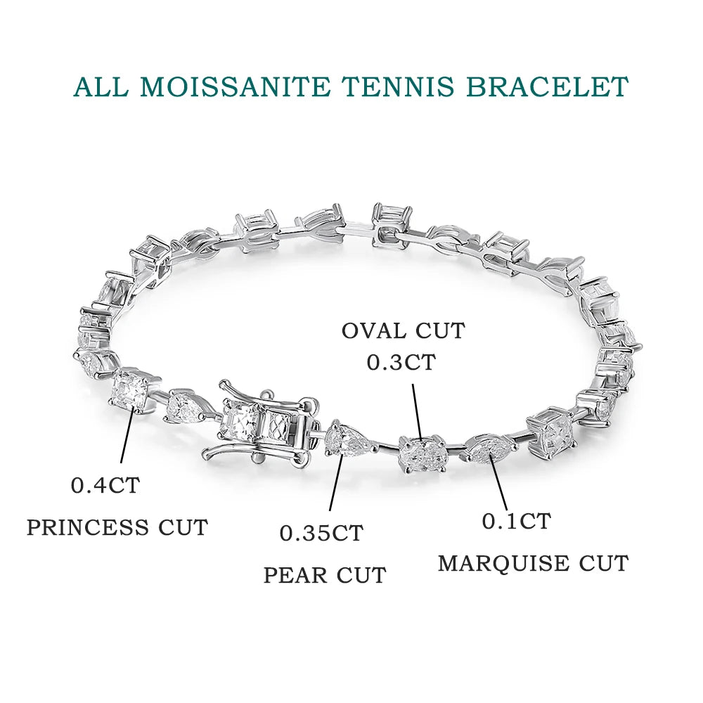 Moissanite Tennis Bracelets for Women Men D VVS1 Lab Grow Diamond s925 Sterling Silver Plated 18k 6.3 - 8.1ct