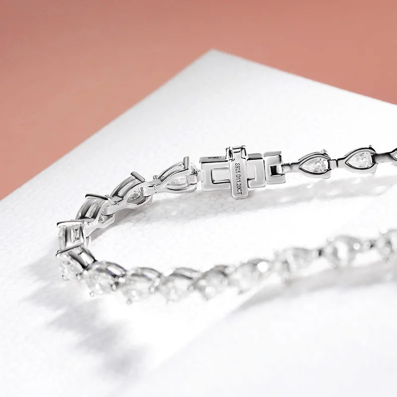 Pear Cut Moissanite Tennis Bracelet 0.35/0.5CT GRA Certified for Women Luxury Quality Jewelry Sterling Silver 925 Chain