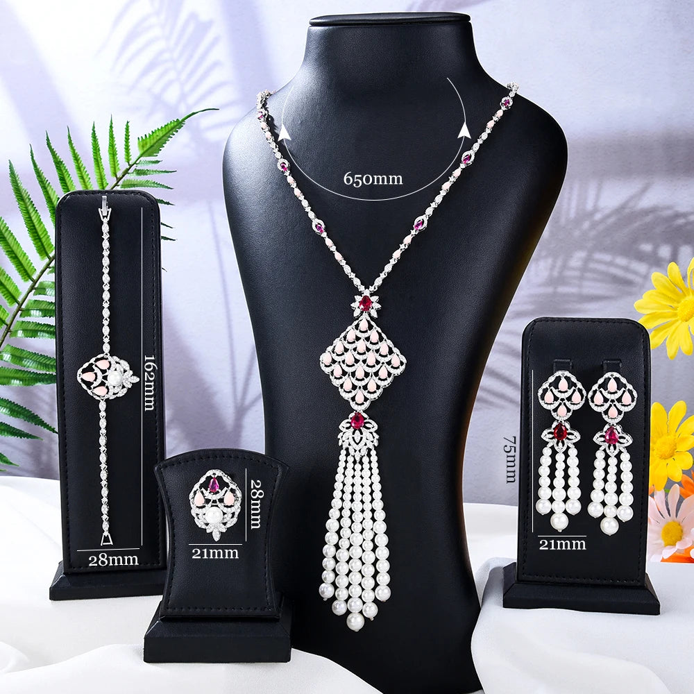 Luxury Pearls Necklace Earrings Bracelet Ring Jewelry Sets