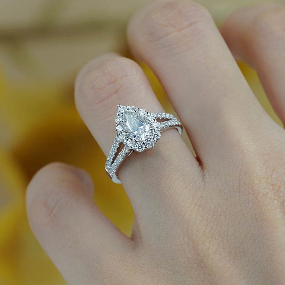 1ct Pear Cut D Color Moissanite Rings for Women Man Anniversary Gift S925 Sterling Silver Plated 18K
