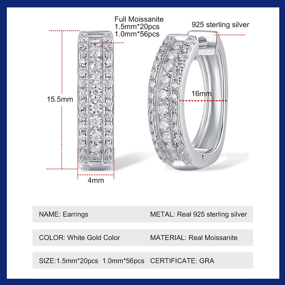 Full Moissanite Earrings for Women 18K Real Gold Plated 925 Sterling Silver Huggie Hoop Ear Piercing Earrings for Her