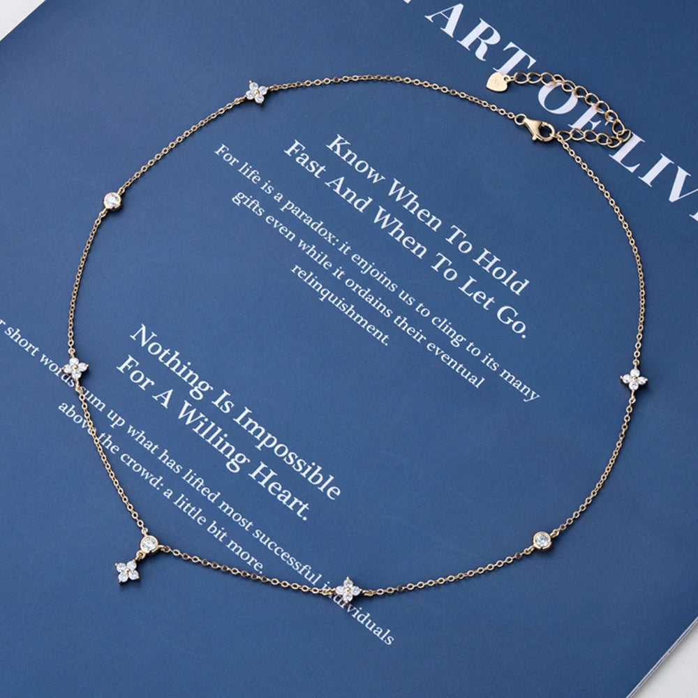 Rose Gold Four Leaf Clover Moissanite Necklace 925 Silver Plated 18k Yellow/White Gold Diamond Choker Chain for Women Jewelry