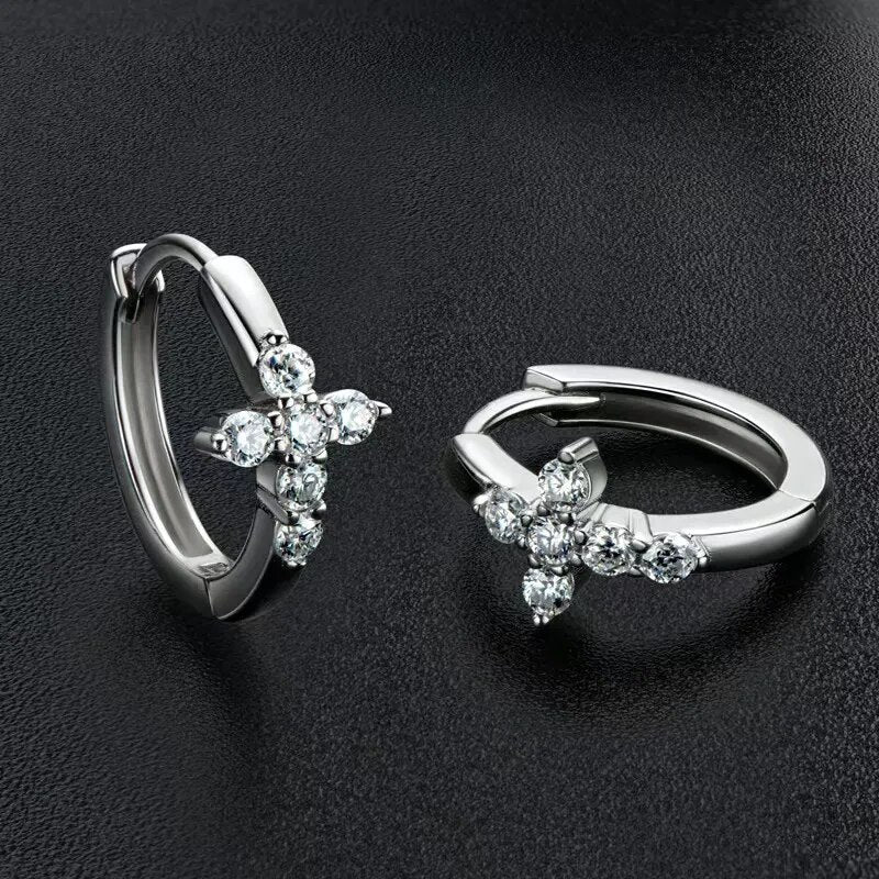 Moissanite Cross Hoop Earrings