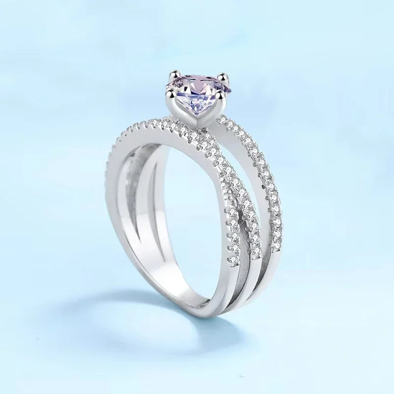 Women Winding Band 18K White Gold Engagement Rings VVS1 D Color 1CT Moissanite Diamond PT950 Platinum Girl Friend Birthday Gift