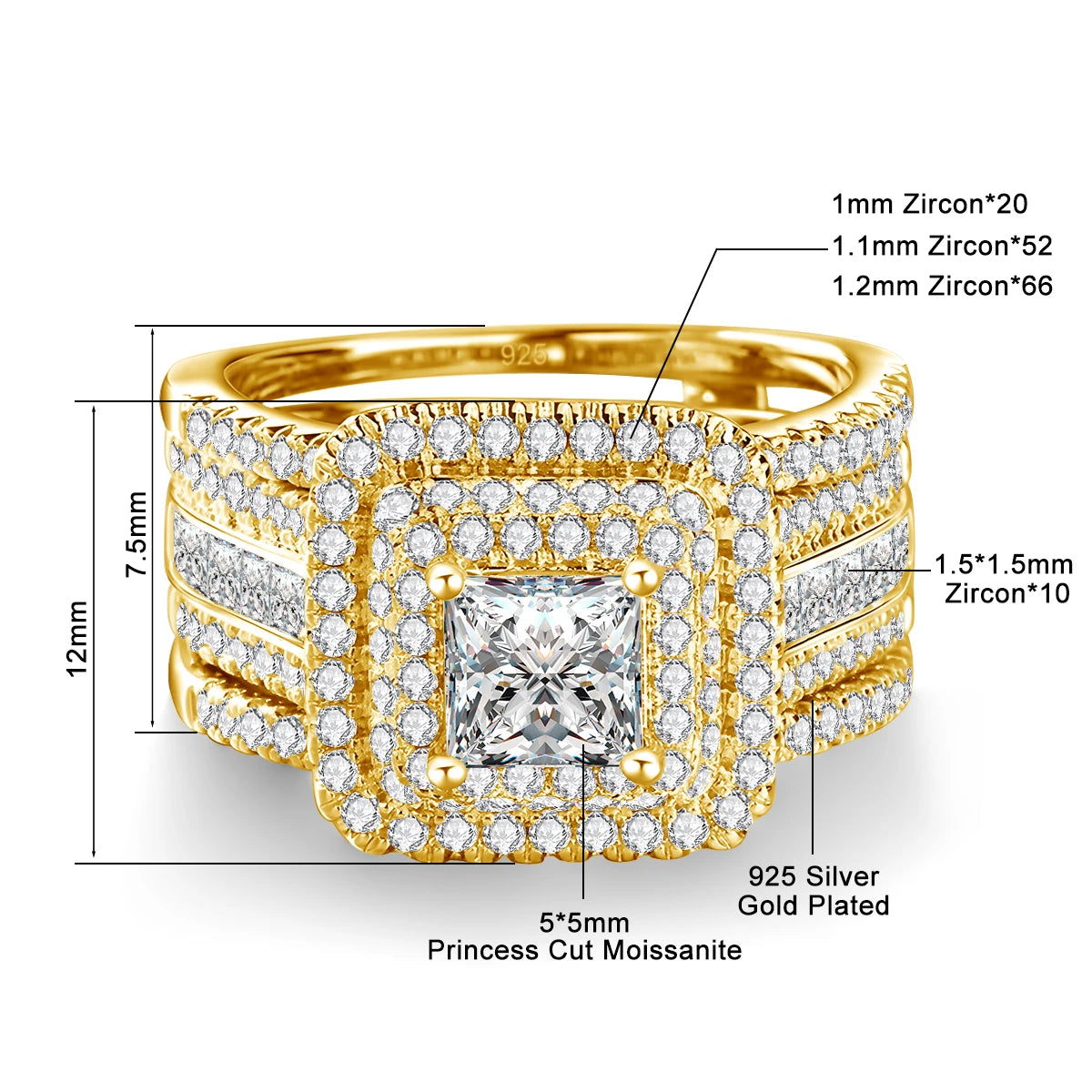 Moissanite Ring 1ct Luxury Jewelry 2PCS Wedding Rings With Certificate
