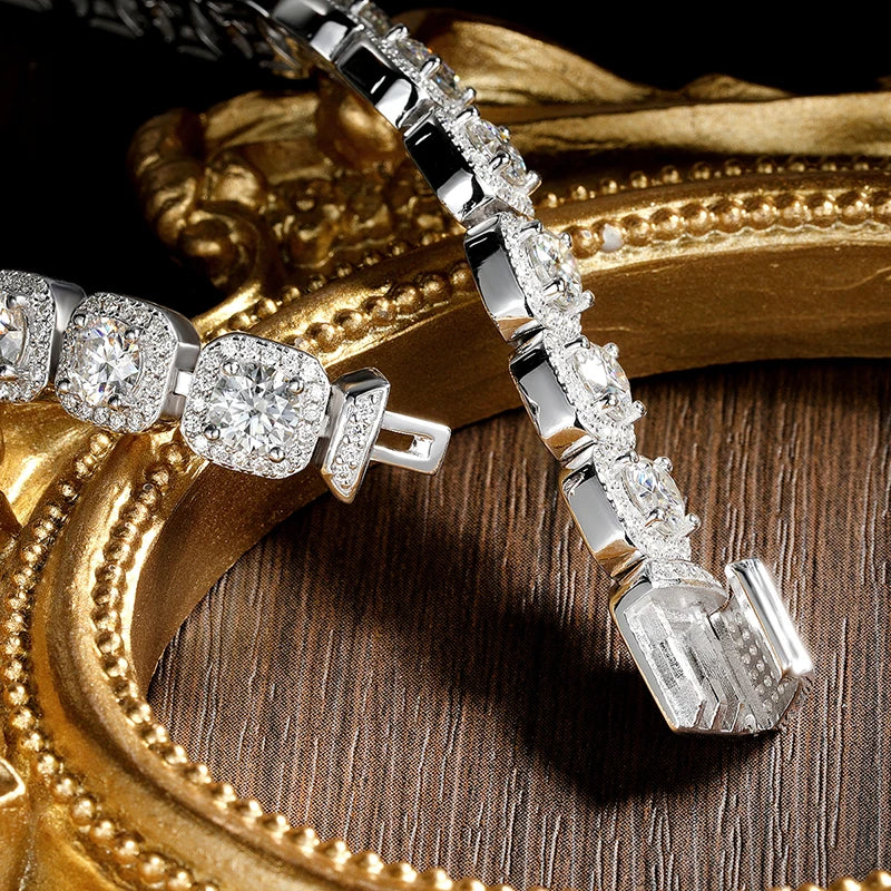 Moissanite Tennis Bracelet Original s925 Sterling Silver Plated 18k White Gold