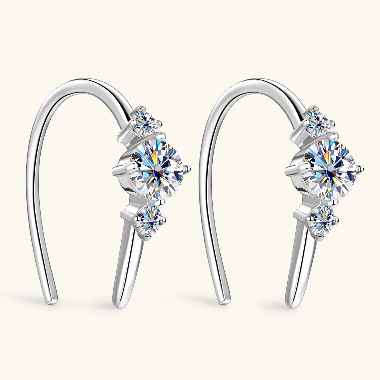 4mm Moissanite Piercing Hoops Earrings Original 925 Sterling Silver U Type Korean Earring for Women Trend Jewelry