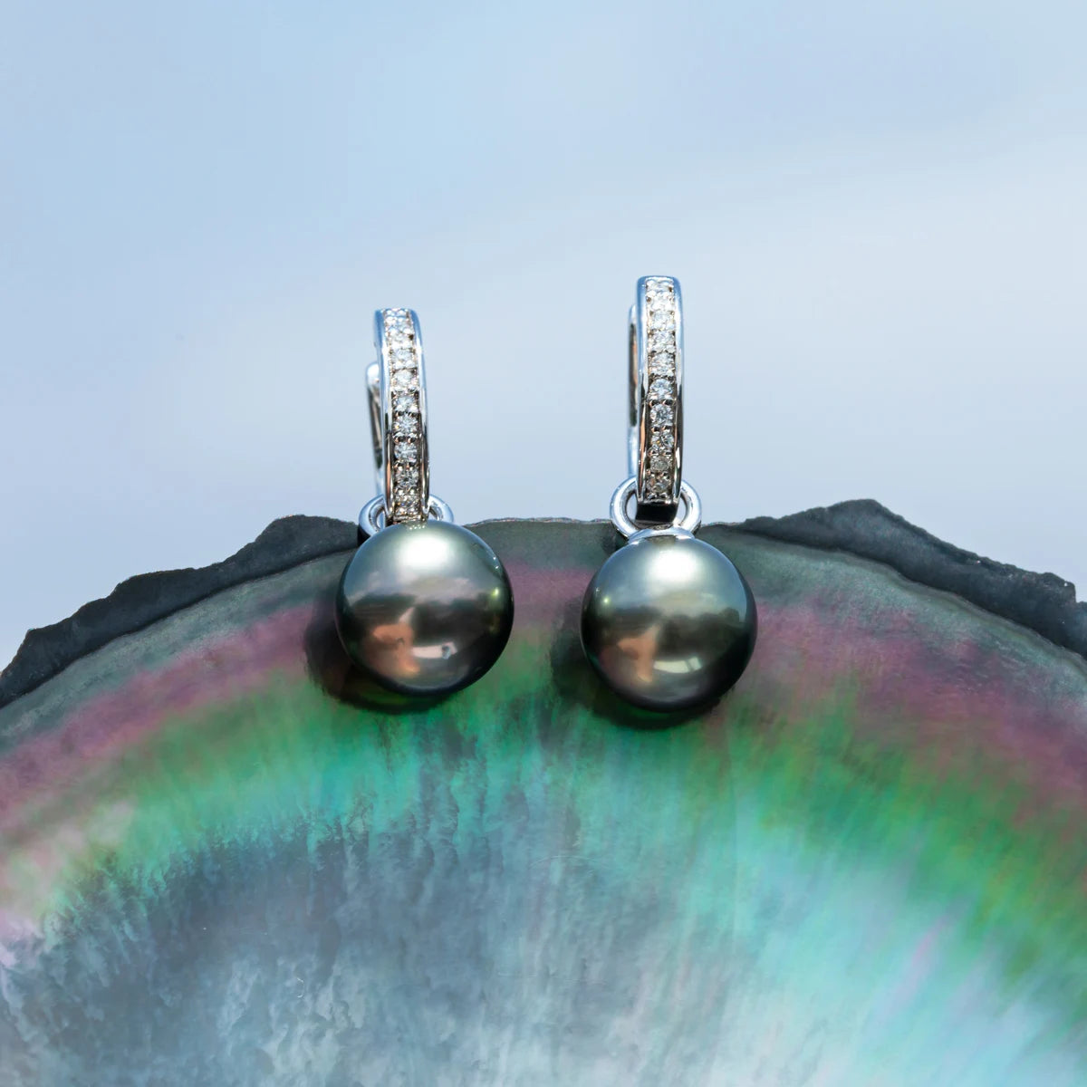 10-11mm Natural Tahitian Black Pearl Multipurpose Earrings