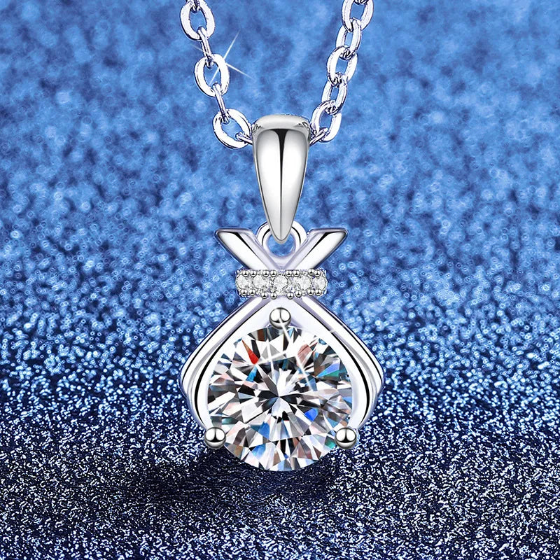 Lucky Purse Necklace Moissanite Platinum PT950 1Ct Hypoallergenic Jewelry Luxury Gift
