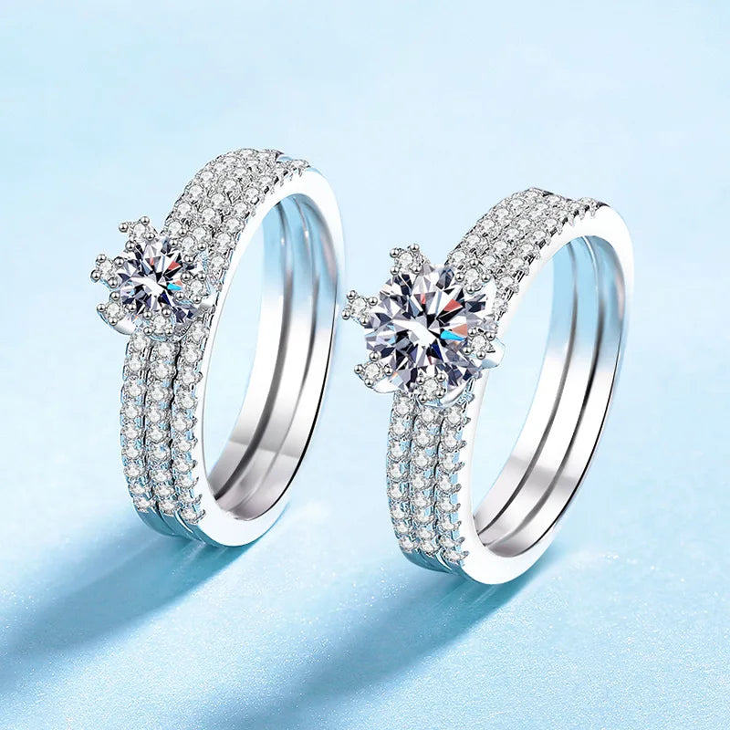 Girl Valentine's Day 18K White Gold Birthday Gift Rings 0.5/1CT VVS D Color Moissanite Diamond Women PT950 Platinum Wedding Band