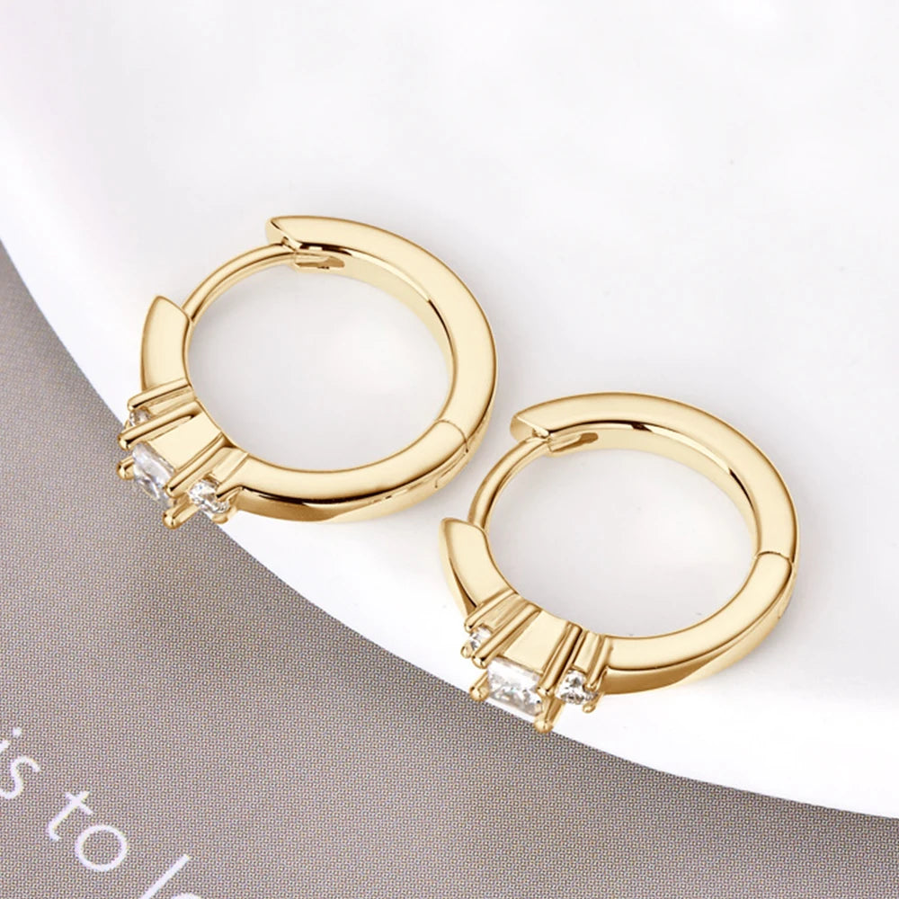 Earrings for Women Original Certified 925 Sterling Silver Plated Gold Hoop Earring 2.5mm Moissanite Fine Jewelry Gift