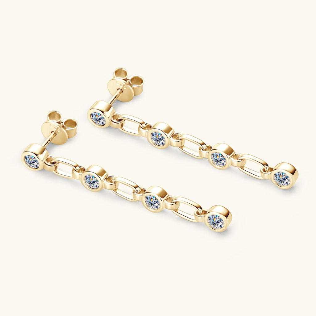 3mm Moissanite Dangle Earring For Women 925 Sterling Silver Long Drop Earrings 14K Gold Plated Hypoallergenic Jewelry