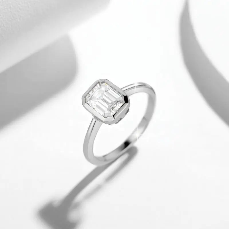 Moissanite Set Baguette 925 Sterling Silver Ring Women Engagement Emerald Cut 2ct  Jewelry