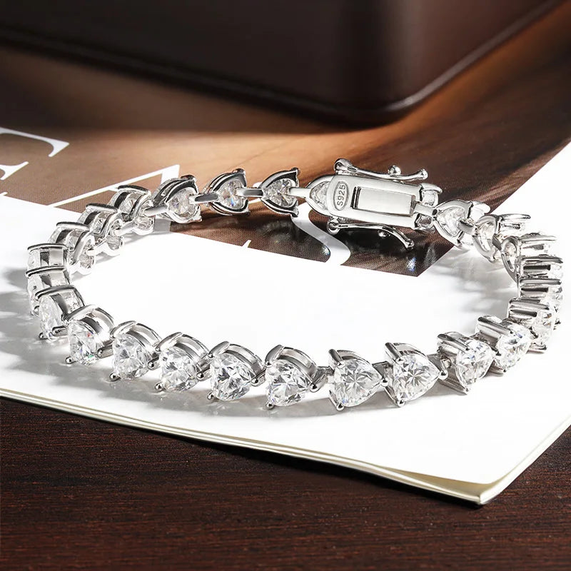Heart Moissanite Tennis Bracelet Original 925 Sterling Silver Plated 18k White Gold D VVS1