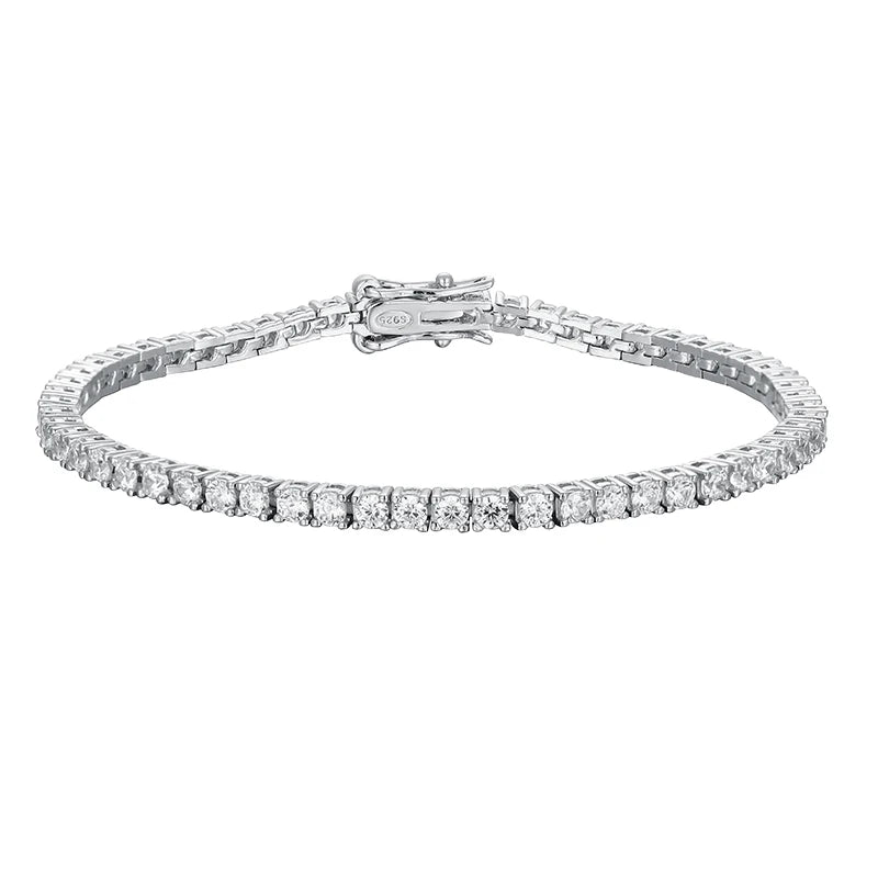 Moissanite 2mm Tennis Bracelet 925 Sterling Silver Plated White Gold Bracelet for Women Man Sparkling Party Jewelry