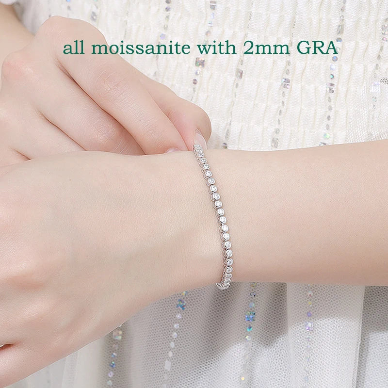 18k Plated 2mm Bubbles Moissanite Tennis Bracelet for Women Luxury Bangles 100% Sterling Silver 925 Full Diamonds Chain