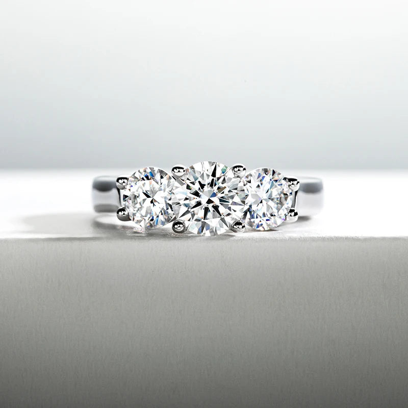Three Stones 925 Sterling Silver Wedding Engagement Ring For Women 2.2 Carat D Color Moissanite Diamond Fine Jewelry