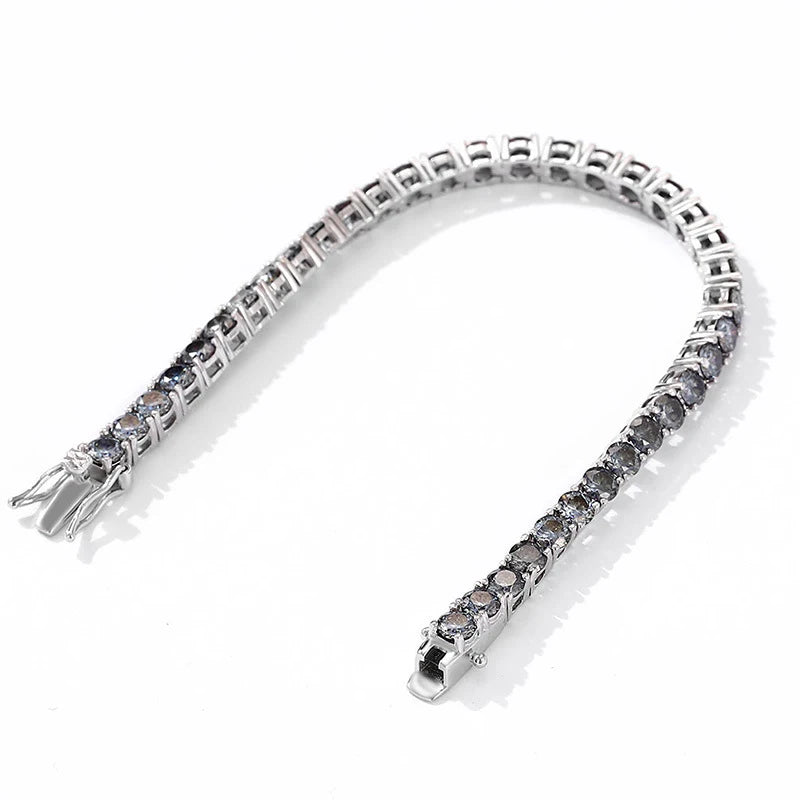 Full Grey Moissanite Tennis Bracelet s925 Sterling Silver with White Gold Plated Chain Party Bracelets for Women Man
