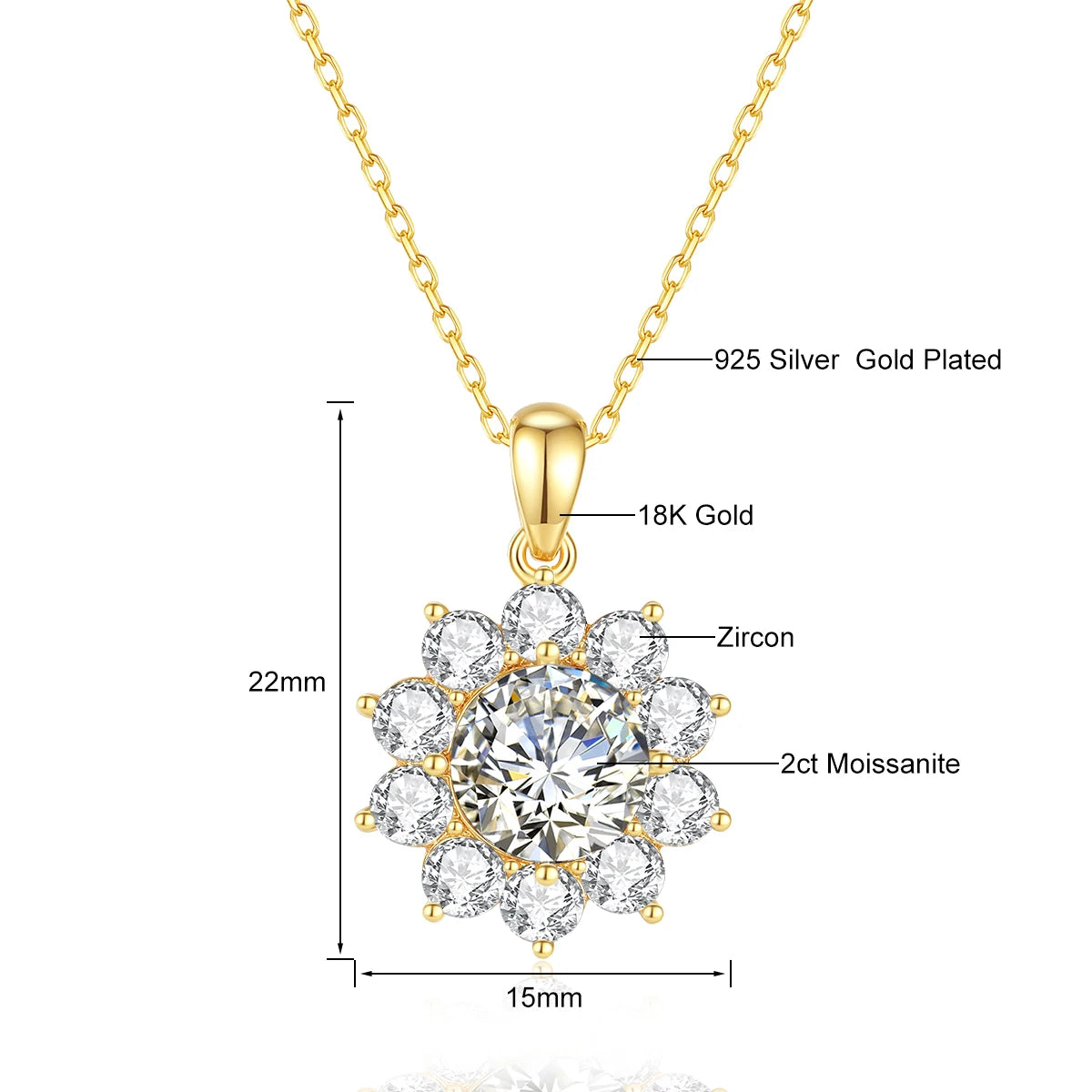 1ct Moissanite Necklace 18k Gold 100% With Certificate