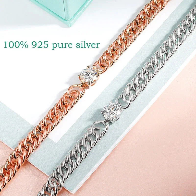 Moissanite Silver Bracelet for Women Men Classic Sparkling Hip Hop Bangles 925 Sterling Silver 1CT D Color