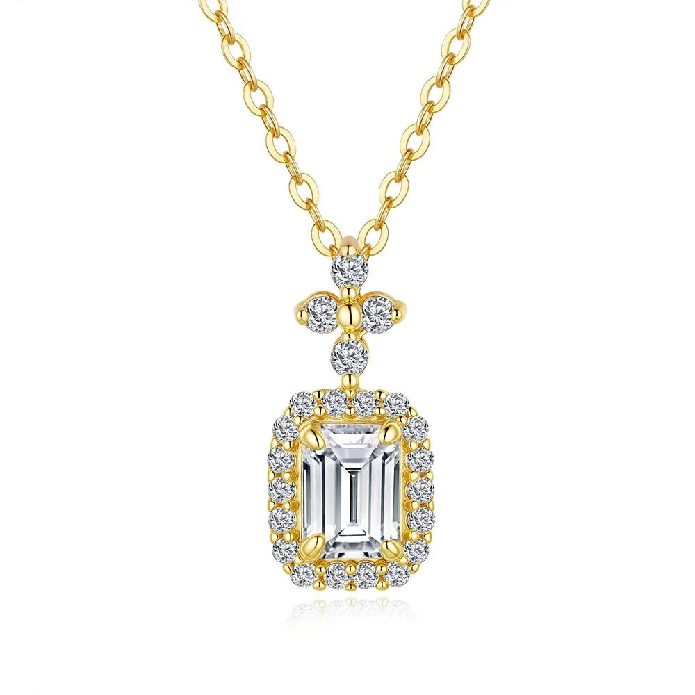Rectangular Pendant Emerald Cut Women's 14K Gold Full-inlaid 1ct Diamond Moissanite Necklace Fine Jewelry