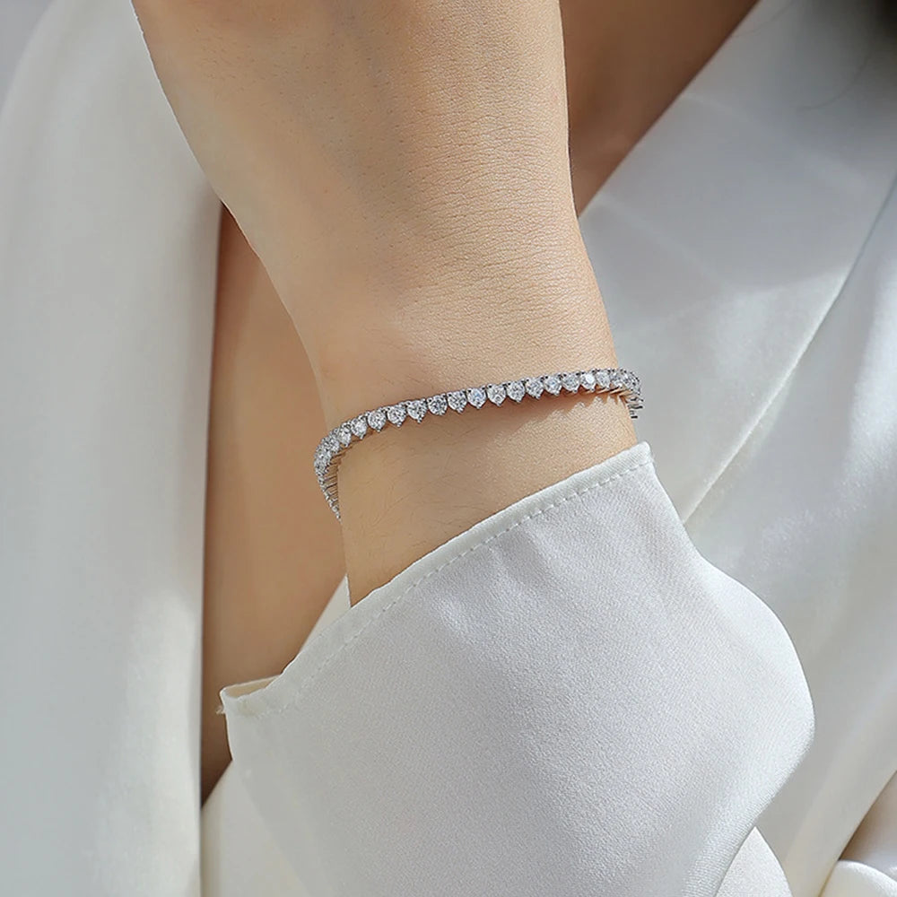 Moissanite Tennis 3mm Bracelet for Women Silver 925 Original Certified Bracelet 18K White Gold Plated Bangle Femme GRA