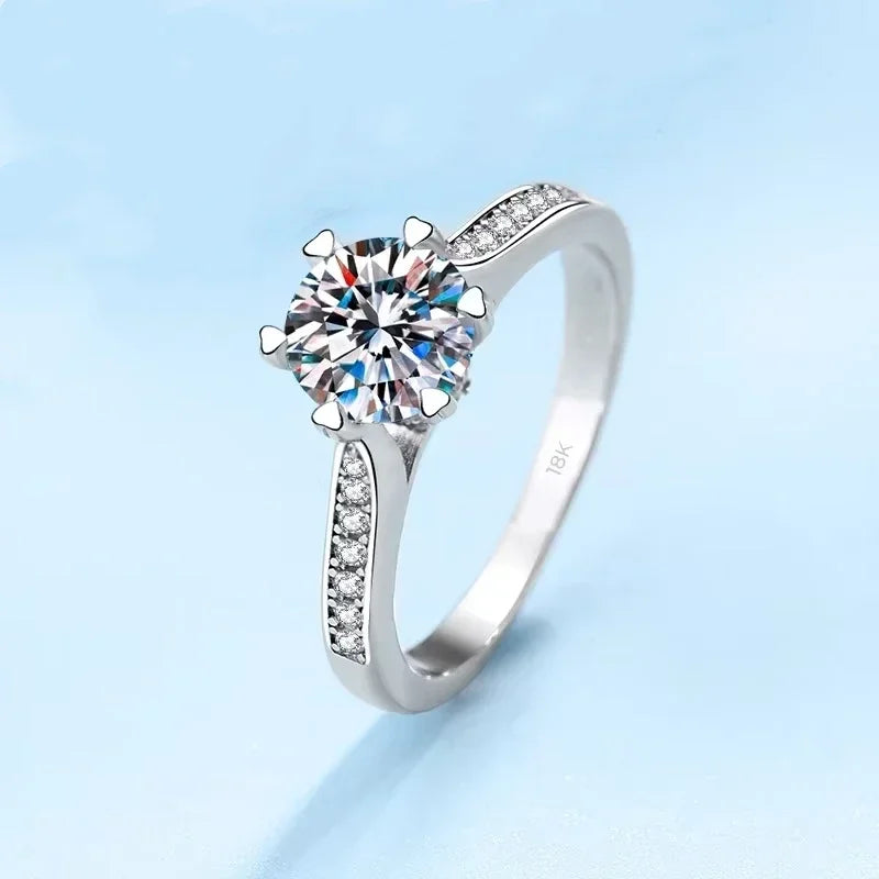 Women Engagement 18K White Gold Wedding Band 1CT Moissanite Diamond Girl Birthday Gift PT950 Platinum Lady Valentine's Day Rings