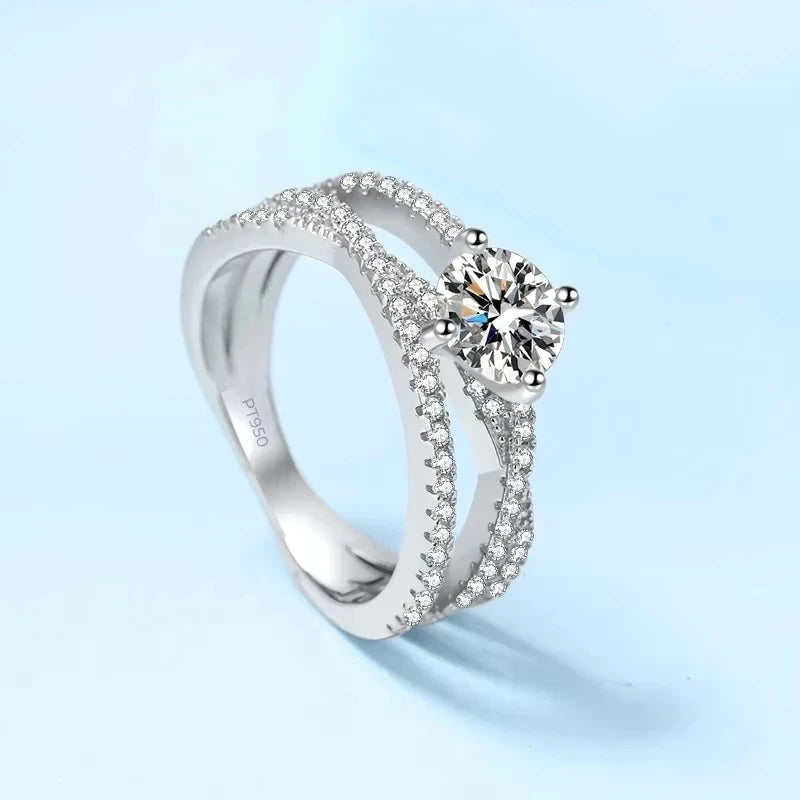 Wedding Band Platinum PT950 Cross Rings for Women Engagement VVS1 D Color 1ct Moissanite Diamond Girl Birthday Gift Fine Jewelry