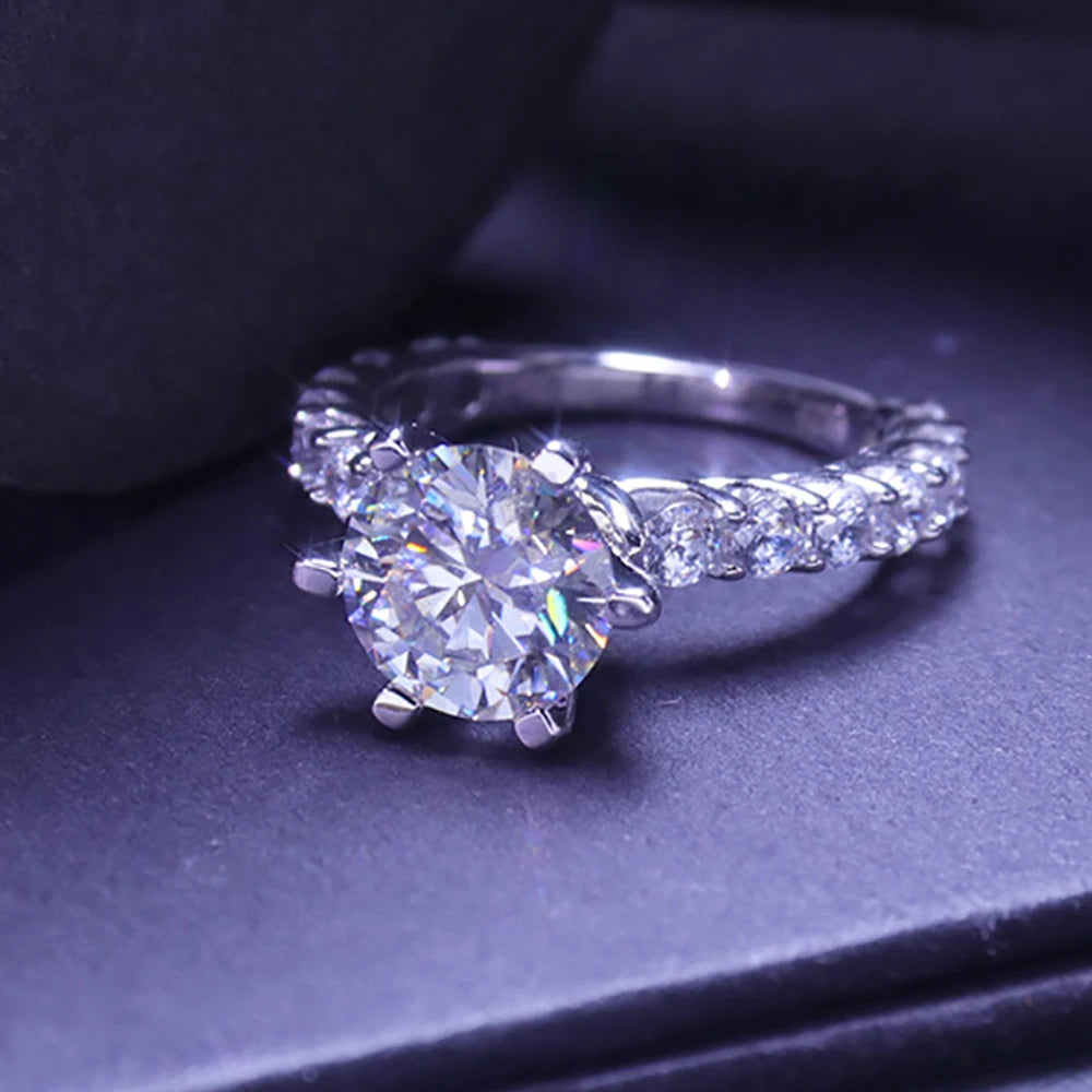 Moissanite Rings for Women 100% S925 Sterling Silver Plated 18K 3ct Classic Six Claw D Color