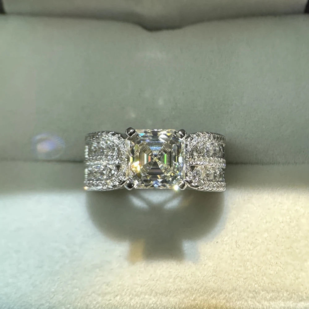 Asscher Cut 2.5CT Real Moissanite Paraiba Tourmaline Emerald Ring Engagement 925 Sterling Silver