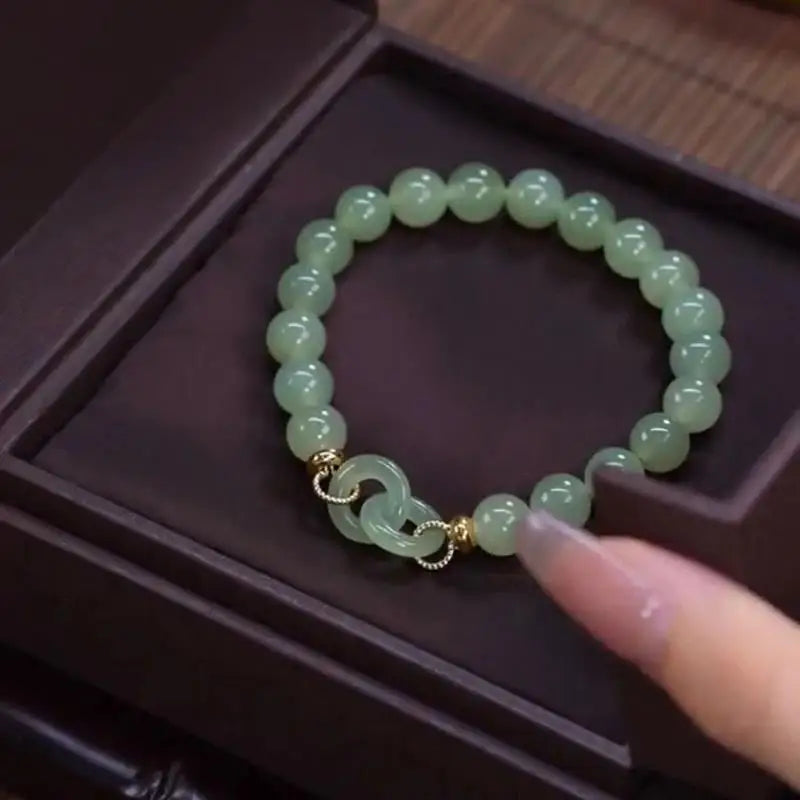 Love Heart Jade Beads Charm Bracelet