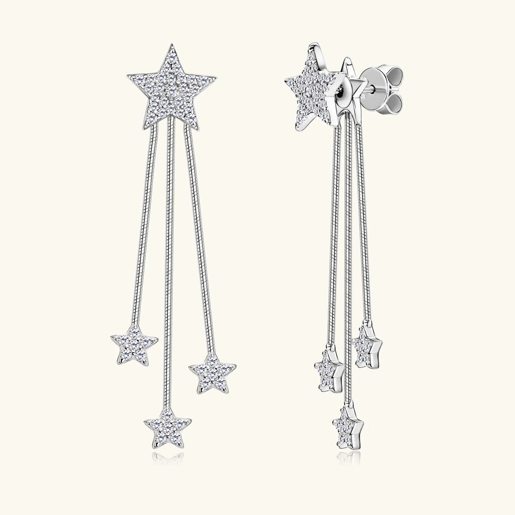 Dangle Earrings for Women Pure 925 Sterling Silver Dainty Star Tassel Drop Earrings Plated 14k Jewelry 0.58cttw Full Moissanite