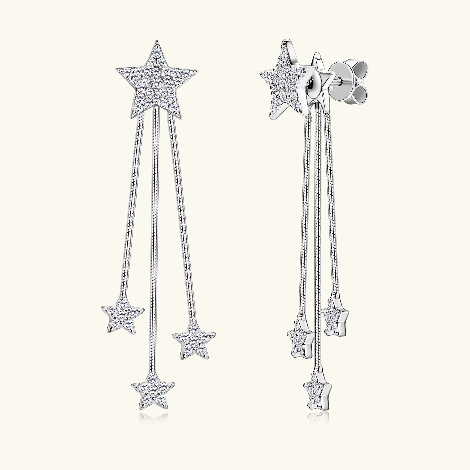 Dangle Earrings for Women Pure 925 Sterling Silver Dainty Star Tassel Drop Earrings Plated 14k Jewelry 0.58cttw Full Moissanite
