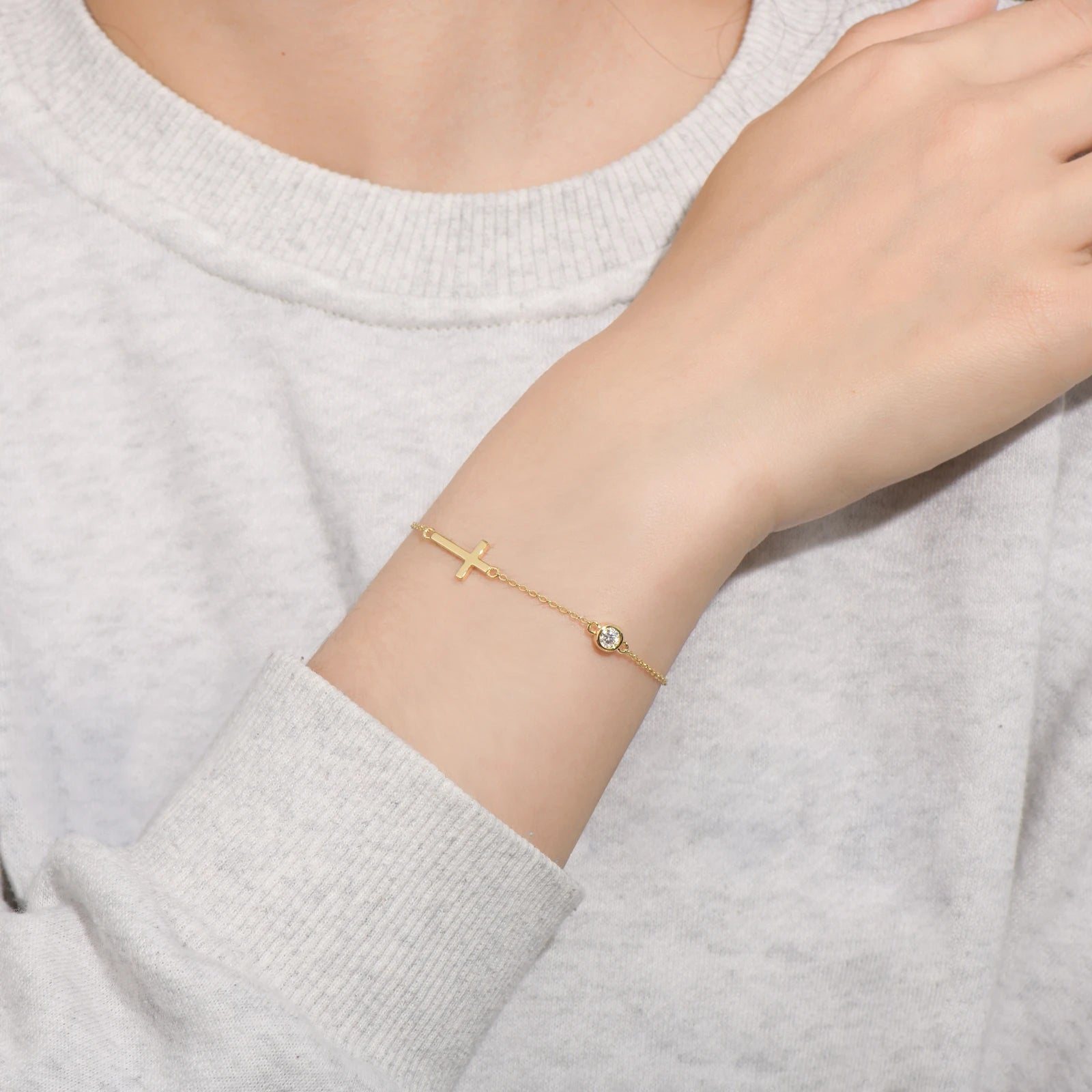 Moissanite Bracelets With Certificate 925 Sterling Silver 4MM Adjustable Chain Cross Bracelet for Women Plated 18k Jewelry Gift