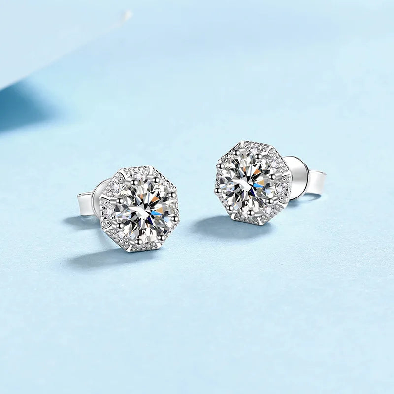 1CT Real Moissanite Diamond Stud Earrings