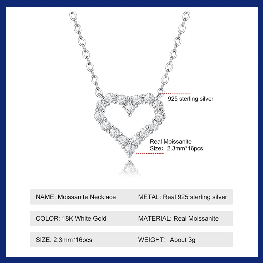 Heart Shaped Moissanite Pendant Necklace for Women S925 Silver Diamond Clavicle Chain Birthday Party Jewelry Gift Korean Fashion