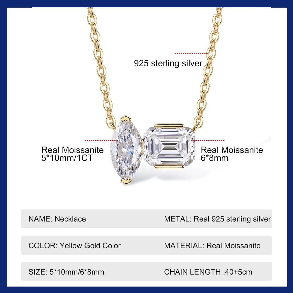 Emerald Cut Moissanite Necklace for Women Sparkling Marquise Cut Lab Diamond  2CT Wedding Necklaces 925 Silver Jewelry