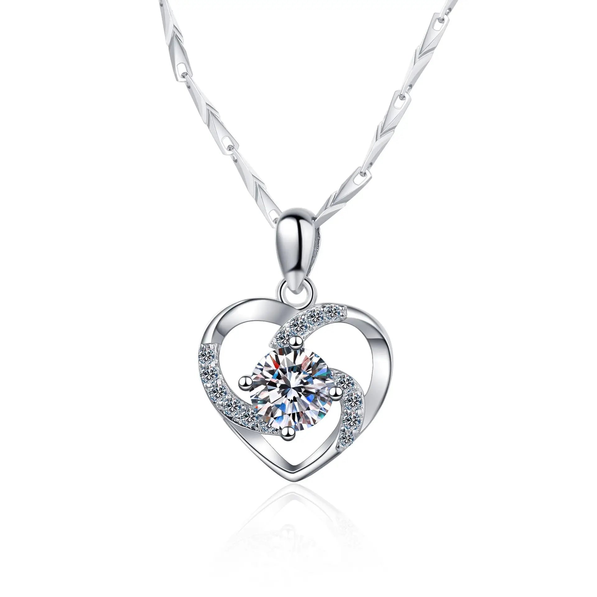 Luxury Stunning 18K White Gold and Platinum PT950 Necklace with 0.8ct Moissanite Pendant for Women Wedding Fine Jewelry