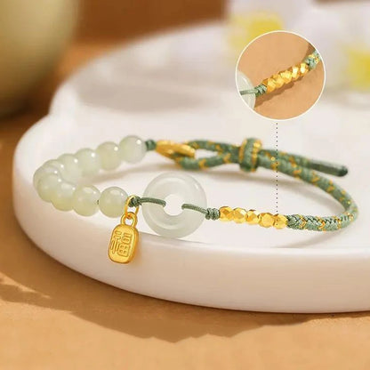 Lucky Buckle Braided Bracelets Natural Hetian Jade