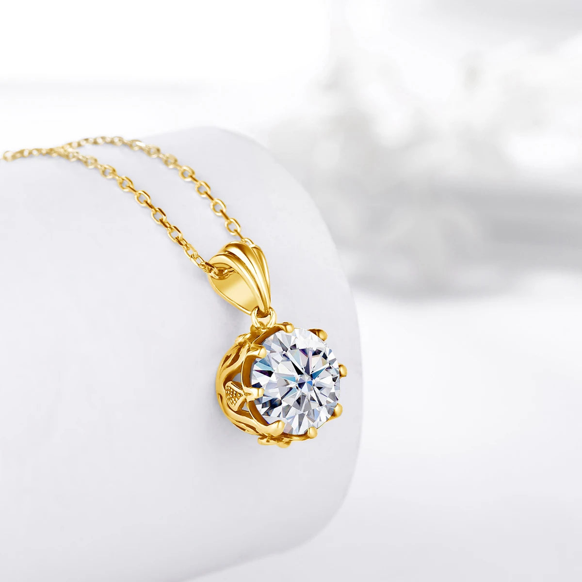 Moissanite Necklace For Women D Color Round Cut Pure 925 Silver 4 Carat