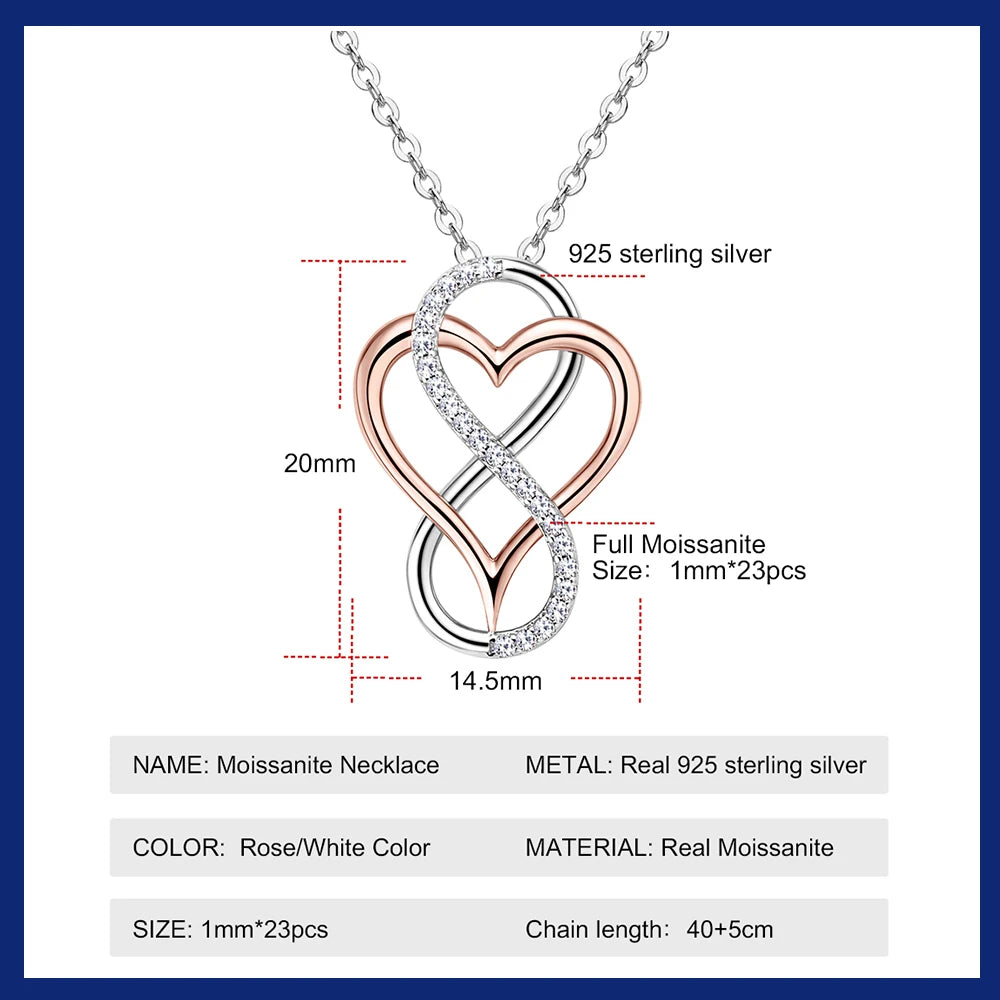 925 Silver Rose Gold Heart Necklace Pendant Full Moissanite Necklace For Women 18k Gold Plated Dainty Choker Valentines Gifts