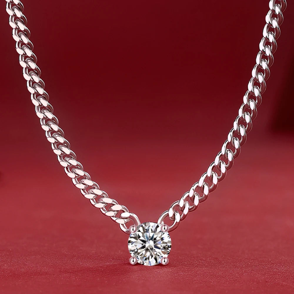 100% 925 Silver Cuban Chain Necklace 1 Carat Moissanite Pendant Necklaces for Women Men Plated 18k Gold Jewelry with Certificate